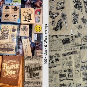 100+ Wood & Clear Stamp Lot DIY Stamps Ink Pad Card Making Bullet Journaling Set
